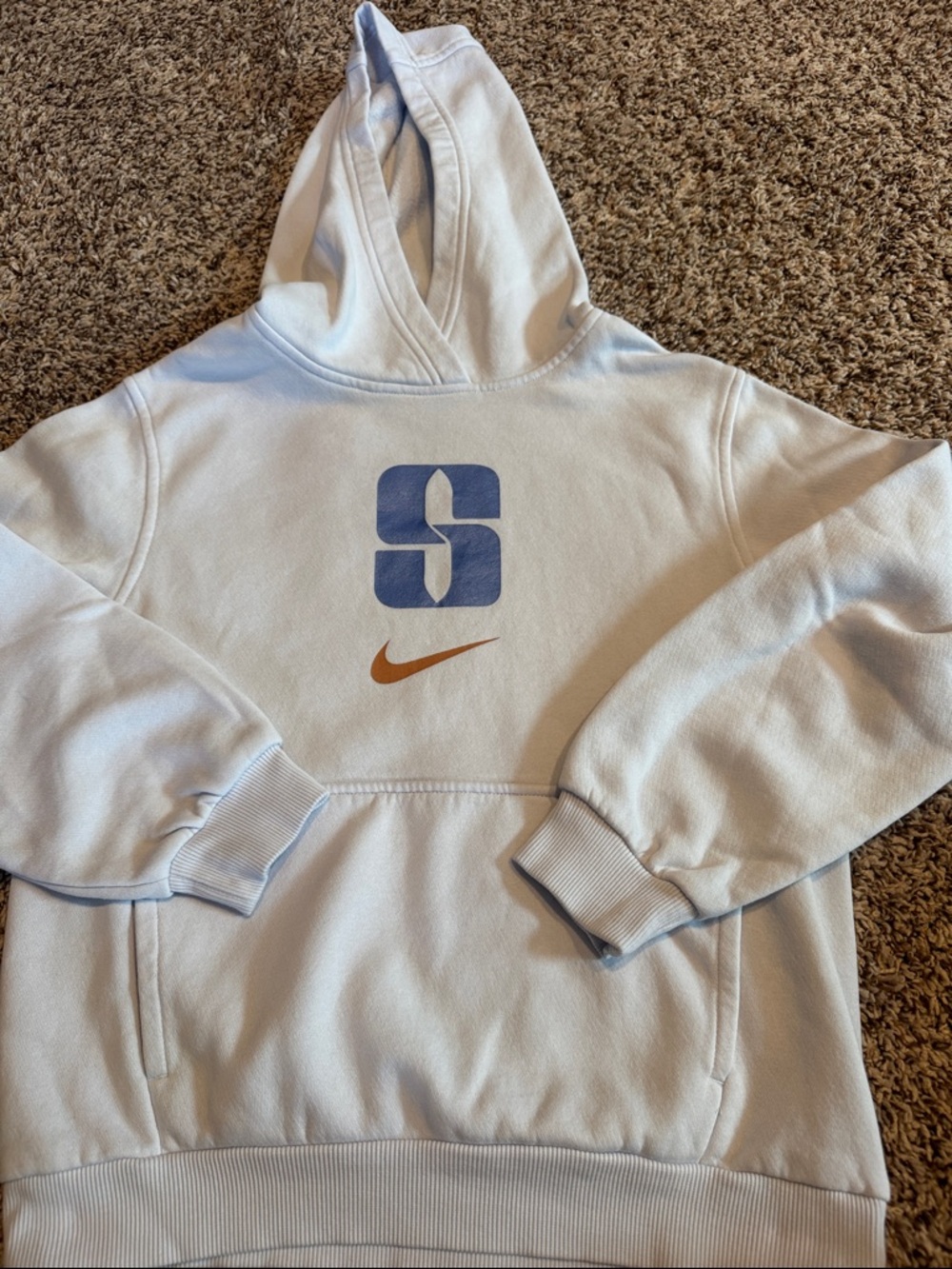Nike Light Blue Hoodie with Blue Logo and Orange Swoosh